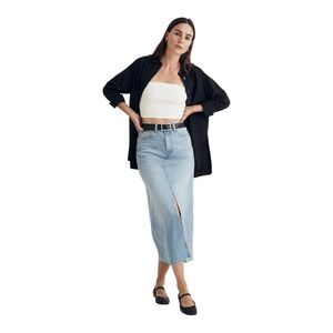 Madewell‎ Denim Midi Skirt Front Slit Light Wash Trending Size 26
